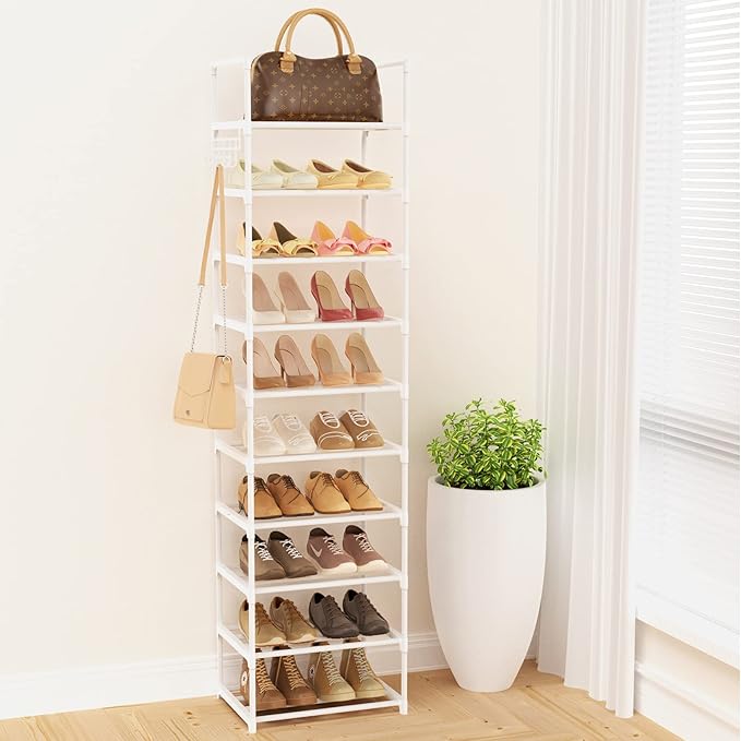 Metal Shoe Rack Organizer 10 Tiers, 20-24 Pairs Narrow Tall Shoe Racks for Closets Entryway - Vertical Boots Organizer Storag