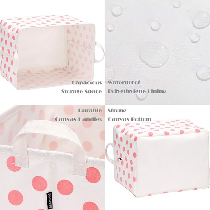 Sea Team Collapsible Canvas Fabric Storage Basket with Handles, Rectangle Waterproof Storage Bin, Box, Cube, Foldable Shelf B