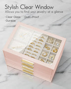 Vlando 4 Layer Jewelry Box for Women, Glass Lid Jewelry Organizer with 4 Drawers for Necklaces Rings Earrings Bracelets - Dar