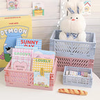 Plastic Baskets for Desk Organizing, Drawer Organizer, 2 Medium+2 Small Durable Folding Storage Crate for Home Kitchen Classr