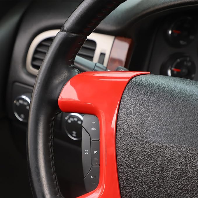 Linskip Steering Wheel Trim Covers Compatible with Avalanche/Suburban/Tahoe/Traverse/Silverado 1500 2500HD 3500HD & Yukon/Sierra & Cadillac Escalade 2007-2013 Red Interior Accessories