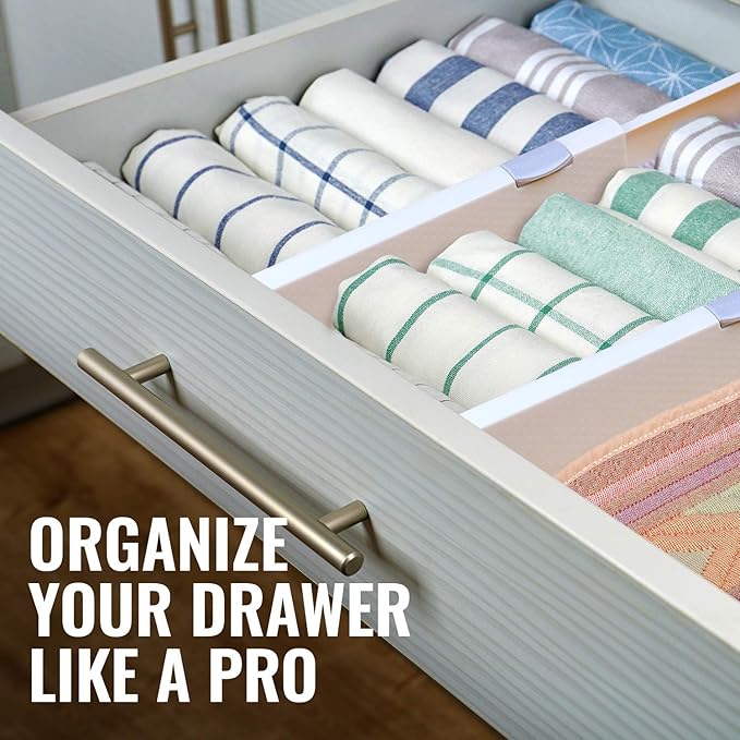 RAPTUROUS Adjustable Deep Drawer Divider – 5" Tall, Expandable 13-22", 10-Pack, Non-Slip Drawer Dividers for Clothes, Dresser