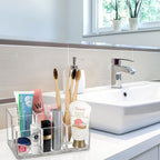 Foraineam 2 Pack Acrylic Makeup Brushes Holder with 6 Slots, Clear Pen Pencil Organizer Desktop Stationery Storage Container,