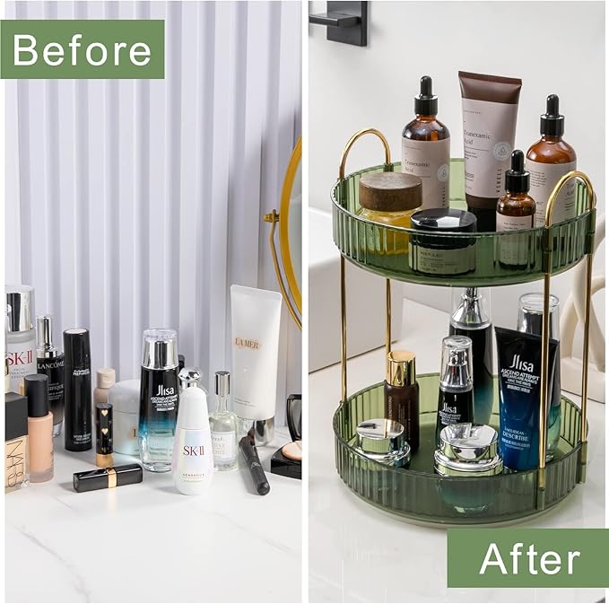 shuang qing Rotating Makeup Organizer for Vanity, High-Capacity Skincare Make Up Storage Perfume Organizers Cosmetic Dresser 