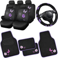 CAR PASS Universal Cloth Butterfly Car Seat Covers Full Set, Embroidered Flower Waterproof Car Floor Mats Carpet, Butterflies