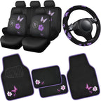 CAR PASS Universal Cloth Butterfly Car Seat Covers Full Set, Embroidered Flower Waterproof Car Floor Mats Carpet, Butterflies