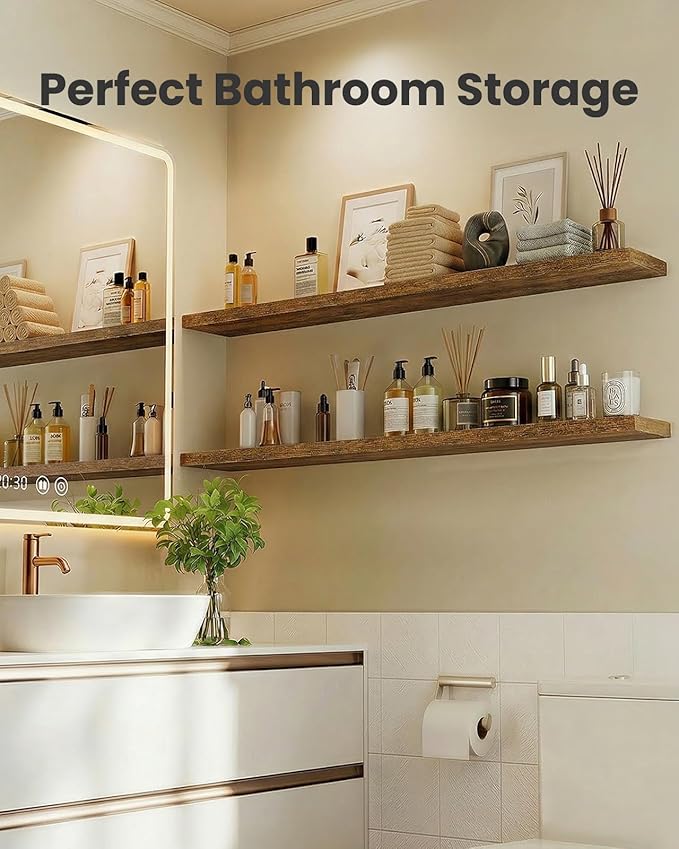 AMADA HOMEFURNISHING 47.2" L Floating Shelves, Wall Shelves Set of 3 for Bathroom/Living Room/Bedroom/Kitchen, Floating Shelv