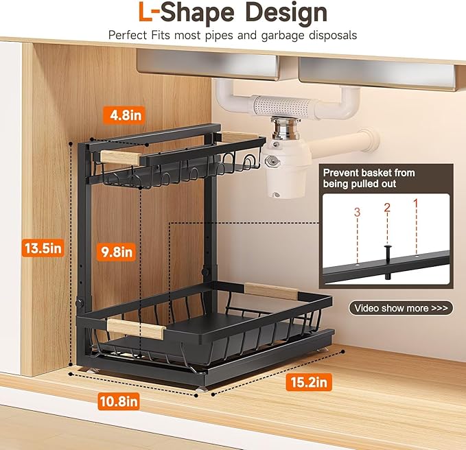 Sevenblue 2 Packs Under Sink Organizer, Height Adjustable 2 Tier Under Kitchen Sink Organizer, Multi-Purpose Storage Shelf fo