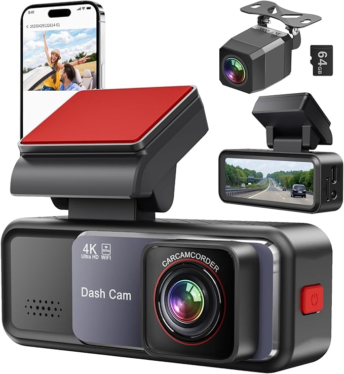 4K+2K Dash Cam Front and Rear, Free 64GB Card Included, 5.8GHz WiFi Dash Camera for Cars, Built-in G-Sensor, 3.2” IPS Screen,