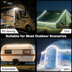 12V LED Interior Light Bar Kit Dimmable IP67 Waterproof Camping String Lights, 2 Bars White & 2 Bars Amber Aluminum Magnetic Mount Exterior Lights for RV, Camping Tent,Car