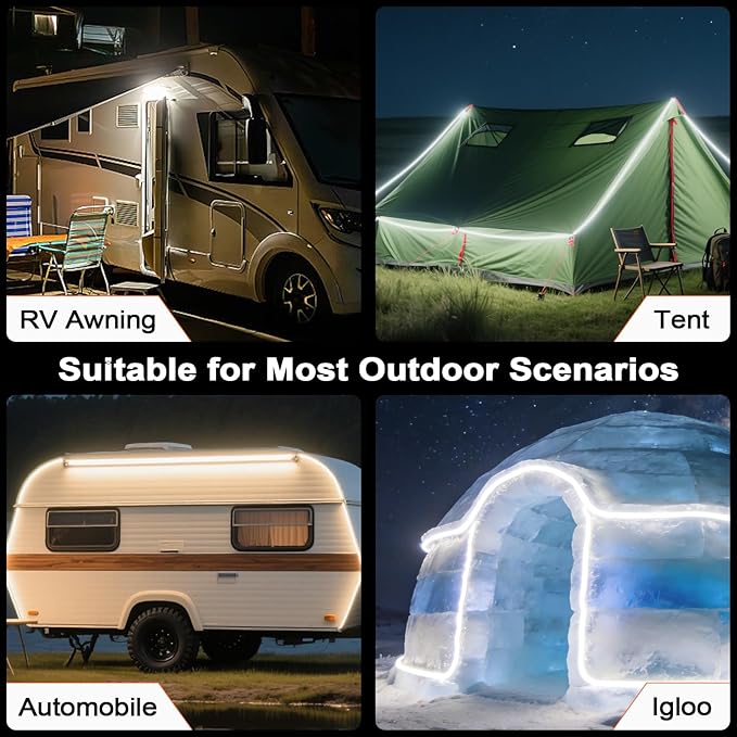 12V LED Interior Light Bar Kit Dimmable IP67 Waterproof Camping String Lights, 2 Bars White & 2 Bars Amber Aluminum Magnetic Mount Exterior Lights for RV, Camping Tent,Car