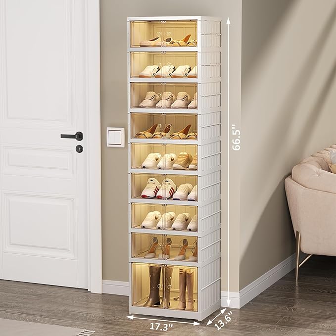 SYNCVIBE Shoe Rack Organizer for Closet Entryway 9 Tiers-18 Pairs Foldable Sneaker Storage Shoe, Collapsible Shoe Cabinet wit
