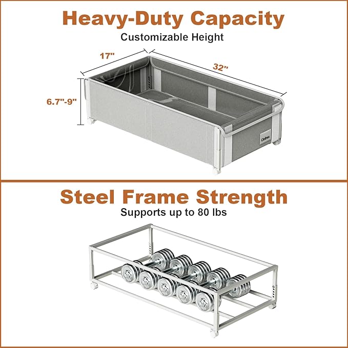 2Pack Under Bed Storage with Wheels,6.7"-9" Adjustable Height Underbed Storage,Under Bed Storage Containers,Rolling Under Bed