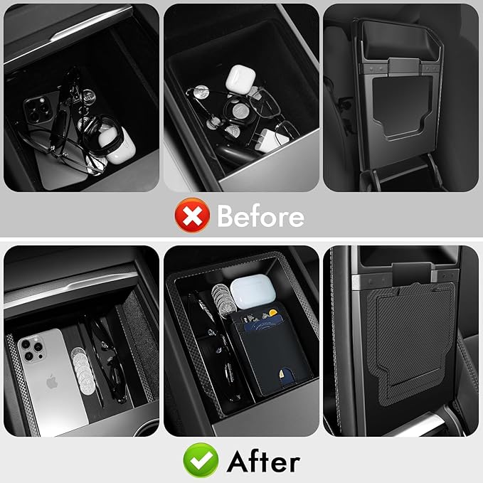 Tesla Model Y Juniper 2025 2026 & Model 3 Highland 2024 2026 Center Console Organizer Tray [Slide Smoothly + Easy Installation] Cup Holder for Tesla Model Y Juniper Accessories