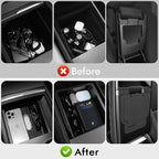Tesla Model Y Juniper 2025 2026 & Model 3 Highland 2024 2026 Center Console Organizer Tray [Slide Smoothly + Easy Installation] Cup Holder for Tesla Model Y Juniper Accessories