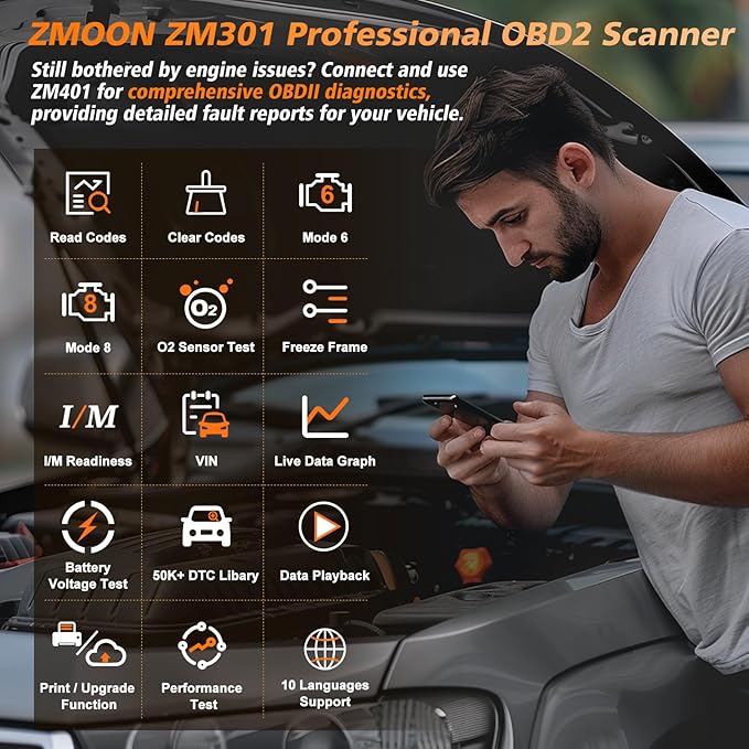 ZMOON ZM301 OBD2 Scanner Diagnostic Tool, Car Code Reader OBDII/EOBD Diagnostic Scan Tool for All Cars After 1996