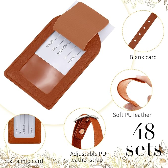 Amylove 48 Sets Leather Luggage Tags Bulk Wedding Favors Luggage Tags for Guests Bridal Gifts Wedding Bridal Shower Gift PU L