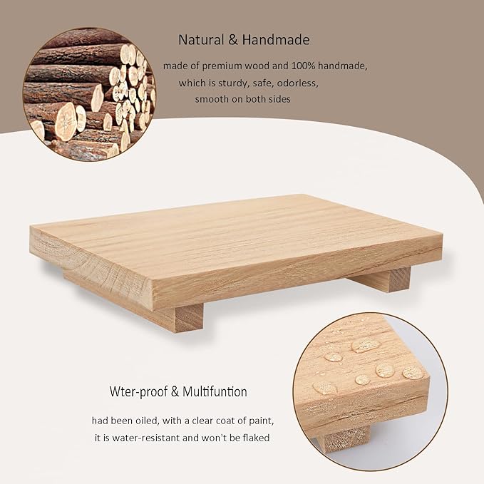 zoocatia Small Wood Tray Pedestal Stand Farmhouse Bathroom Decor Decorative Wooden Riser Kitchen Soap Dish Holder for Vanity,