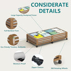 Wisuce Bamboo Under Bed Storage Containers- Underbed Organizer with Wheels with Large Dust Bag,Sturdy Wood Rolling Under the 