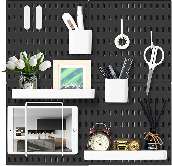 VUSIGN Pegboard Combination Wall Organizer Kit, 4 Pieces Pegboards and 17 Accessories Modular Hanging, Wall Mount Display Peg