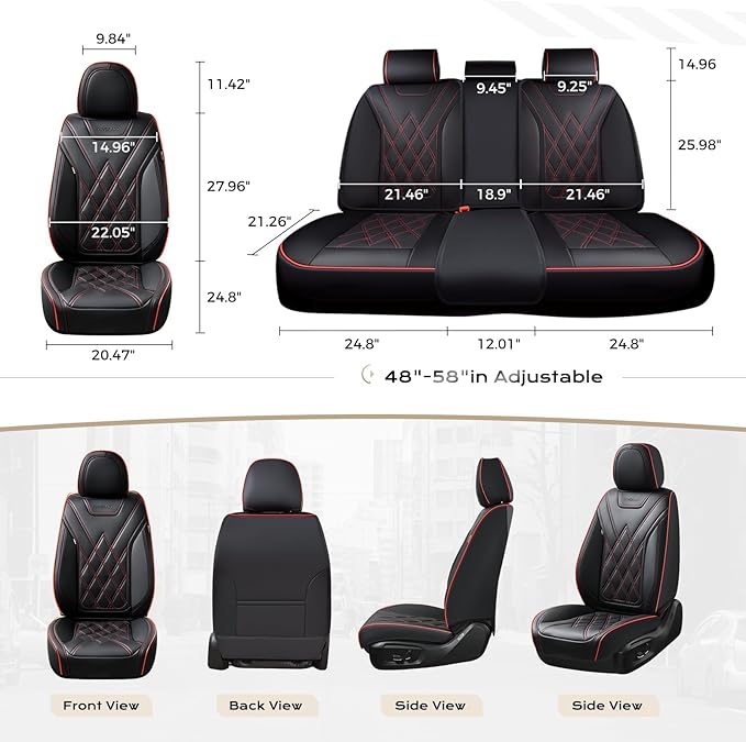 Coverado Car Seat Covers Full Set, Seat Covers for Cars, Front Seat Covers and Back Seat Cover Waterproof Leather Automotive 