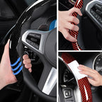 Car Steering Wheel Cover Set Bright Carbon Fiber Wrap Non-Slip 3pcs Steering Wheel Accessories 14.5-15 inch Universal (Black Red)