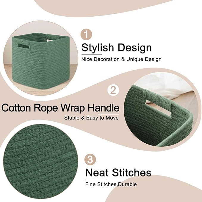 OIAHOMY Storage Cubes 11 Inch Storage Bins-3 Pack, Cotton Rope Woven Baskets for Organizing, Square Baskets for Shelves Organ
