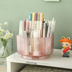LINFIDITE 360°Rotating Makeup Brush Holder Cosmetic Display Case Clear Makeup Lip Gloss Organizer Case with 5 Slots Round Tur