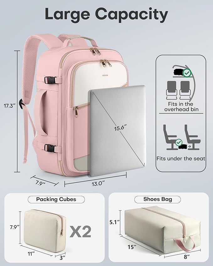 HOTOR Travel Backpack for Women – TSA-Friendly Travel Bag with Multiple Compartments & 3 Packing Cubes, Water-Resistant & Com