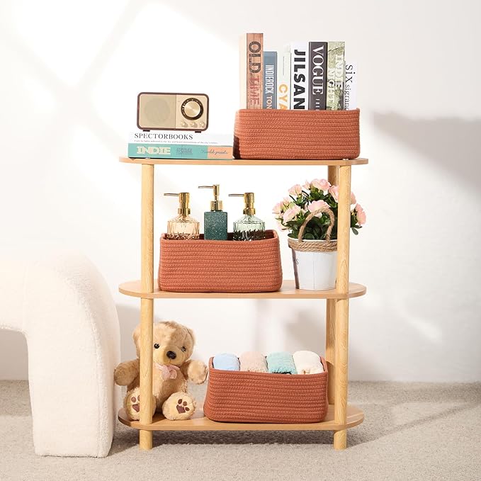 MiniArk Small Storage Baskets for Organizing | Closet Organizer Bins | Shelf Toy Basket | Woven Rope Baskets | Cube Decorativ