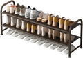 INGIORDAR Shoe Rack 2 Tier Long Storage Organizer Wide Metal Shoe Shelf for Closet Entryway Brown