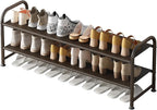 INGIORDAR Shoe Rack 2 Tier Long Storage Organizer Wide Metal Shoe Shelf for Closet Entryway Brown