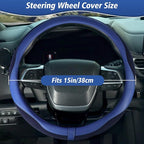 ZHOL Blue Steering Wheel Cover,Nappa Faux Leather with Comfort Grip,Non-Slip Breathable Universal Car Accessory for 15 Inch S