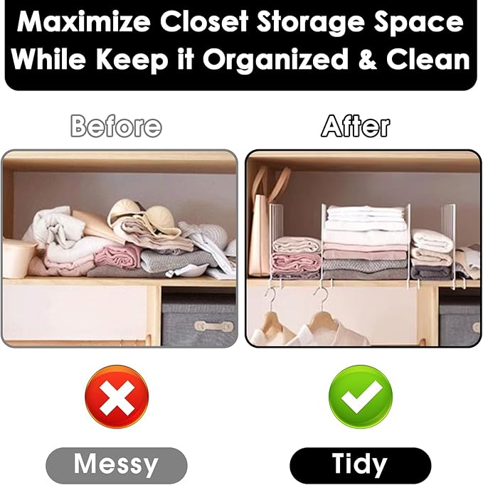 Shelf Dividers, 8 Pack Closet Organizers and Storage, Metal Closet Dividers Shelf Organizer for Wood Shelves, Linen Closet Or