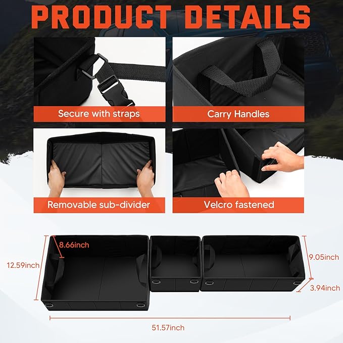 Foldable Under Seat Storage Organizer for 2019-2025 2026 Chevy Silverado/GMC Sierra 1500 & 2020-2025 2500HD/3500HD - 600D
