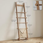 REFGY Blanket Ladder for Living Room, 5-Tier Wooden Blanket Ladder, 5.3Ft Wall Leaning Quilt Ladder for Bedroom, Rustic Decor