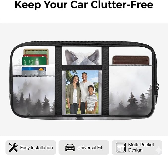 Wolf PrintCar Sun Visor Organizer Visor Organizer Car Sun Storage Pocket Pouch Case Bag for Card Pen Phone Interior Car Accessories
