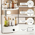 2-Tier Corner Bathroom Counter Organizer with Drawer & Embedded Screw Holes - Wooden Countertop Organizers for Skincare, Make