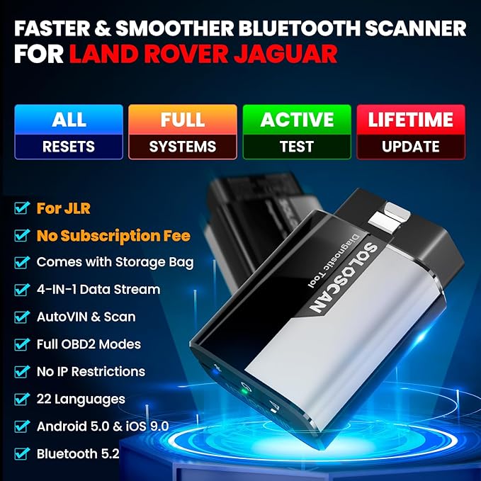 KINGBOLEN Soloscan for Land Rover Jaguar OBD2 Scanner Bluetooth, All Reset Service, Bidirectional Scan Tool for iOS & Android,