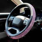 ChuLian New Diamond Leather Steering Wheel Cover with Bling Bling Crystal Rhinestones, Universal Fit 15 Inch Car Wheel Protec