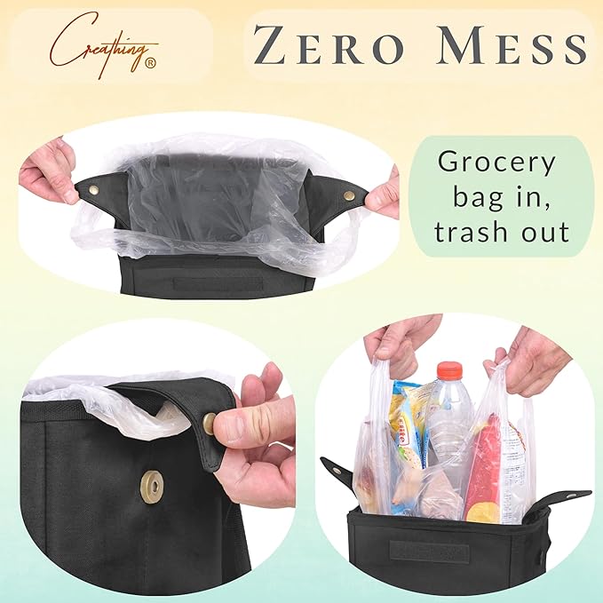 Creathing Car Trash Can [Touring Edition] - Removable Liner - 100% Leakproof, Odor Control Lid, Hanging Garbage Bin for SUV, Truck, Car (2 Gal, Black)