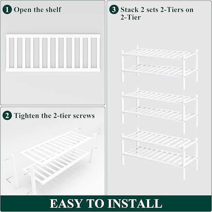 Smiry Shoe Rack, 6 Tier Bamboo Shoe Organizer, Stackable Free Standing Wooden Shoe Storage Shelf for Closet, Entryway, Front 