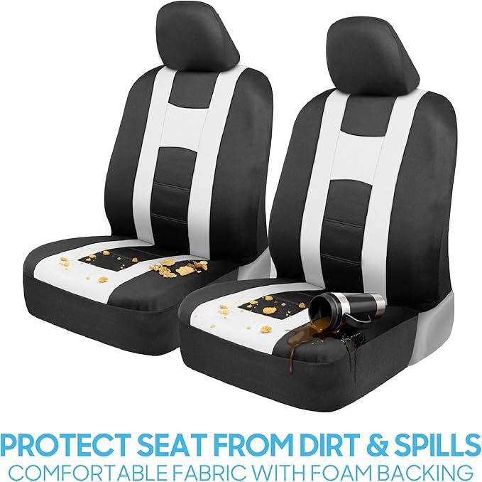 carXS Seat Covers for Cars Full Set, Black & White Car Seat Covers with Matching Rear Bench Cover, Universal Fit for Most Aut