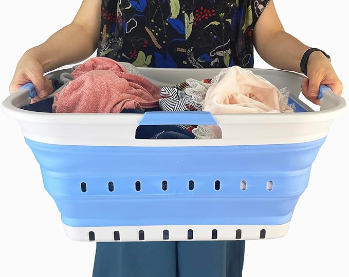 SAMMART 42L (11 gallon) Collapsible Plastic Laundry Basket - Foldable Pop Up Storage Container/Organizer - Space Saving Hampe