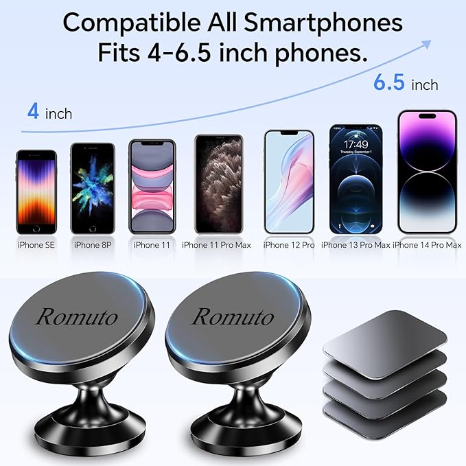 【 2-Pack 】 Magnetic Phone Holder for Car Dashboard【Strong Magnet】iPhone Magnetic Phone Mount for Car Phone Holder 【4 Metal Plate】Cell Phone Holders for Your Car Mount for iPhone 17 Pro Max Air 16 15