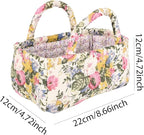 Small Storage Basket Organizer, Mini Fabric Floral Storage Baskets with Handle, Quilted Portable Collapsible Storage (C)