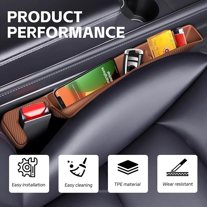 2PCS Car Seat Gap Filler Organizer, Multifunctional Seat Gap Storage Box for Phone Key, Stop Things from Dropping Between Seat and Console, Universal Interior Car Accessories (Dark Brown)