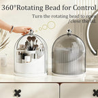 ONXE Makeup Brush Holder Organizer with Lid,360° Rotating Makeup Organizer Countertop,5 Compartments Make Up Brush Organizers