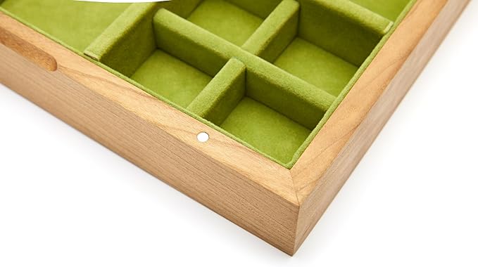 pandapark Wooden Jewelry Box with Glass Lid, Multi-Compartment Storage Display Case, Walnut Brown (Green Cherry)