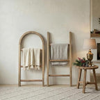 Arched Wooden Blanket Ladder -76in(6-Tier) Natural & Motley Wood - Leaning Wall Decor for Bedroom, Bathroom, Living Room - Ru